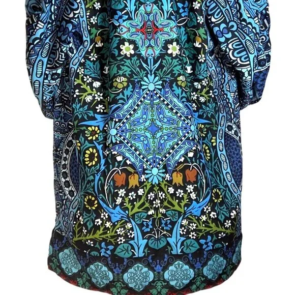 Urban CoCo Bohemian Tassel Tie Blue Floral Ethnic Style Summer Shift Dress L NWT - Picture 5 of 9